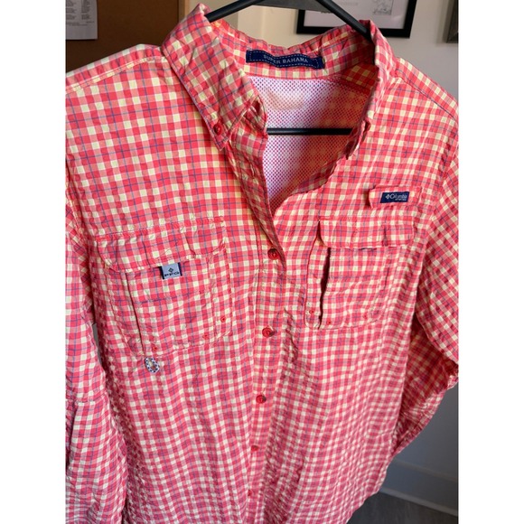 Columbia Super Bahama Women's Long Sleeve Shirt orange salmon‎ plaid - Picture 4 of 10
